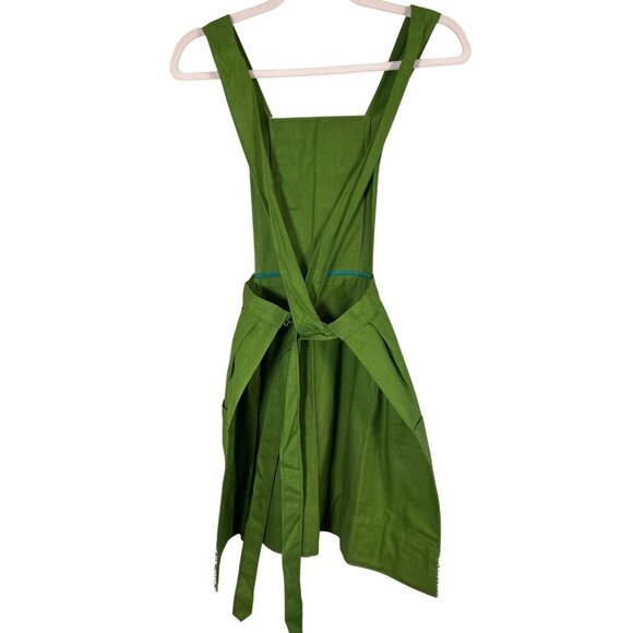 Vintage Needlepoint Folk Apron Green Floral Embroidery Old World Woven Festive - Picture 5 of 14